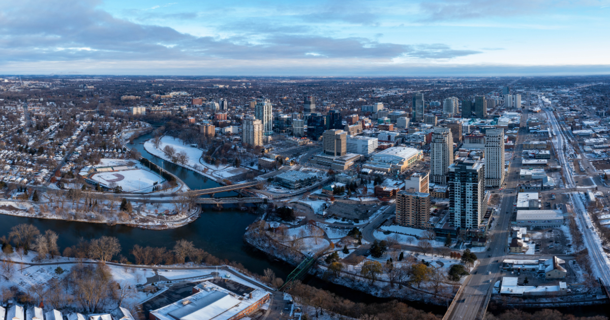 An overhead panoramic photo of the city of London